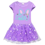Girls Yarn Skirt Happy Easter Bunny Ears Long And Short Sleeve Dress
