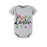 Easter Family Matching Pajamas Exclusive Design Happy Easter Slogan Eggs Gray Pajamas Set