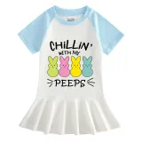 Girls Rainbow Happy Easter Chillin With My Peeps Long And Short Sleeve Casual Skirt