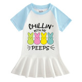 Girls Rainbow Happy Easter Chillin With My Peeps Long And Short Sleeve Casual Skirt