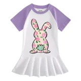 Girls Rainbow Happy Easter Bunny Flower Butterfly Long And Short Sleeve Casual Skirt