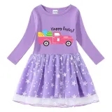 Girls Yarn Skirt Happy Easter Car Long And Short Sleeve Dress