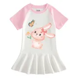 Girls Rainbow Happy Easter Bunny Flower Butterfly Long And Short Sleeve Casual Skirt