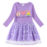 Girls Yarn Skirt Happy Easter Peace Love Bunny Long And Short Sleeve Dress