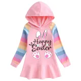 Girls Rainbow Happy Easter Bunny Love Long And Short Sleeve Casual Skirt