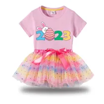 Girl Two Pieces Rainbow TuTu Happy Easter 2023 Princess Bubble Skirt