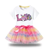 Girl Two Pieces Rainbow TuTu Happy Easter Bunny Love Princess Bubble Skirt