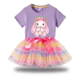 Girl Two Pieces Rainbow TuTu Happy Easter Bunny Flower Princess Bubble Skirt
