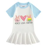 Girls Rainbow Happy Easter Peace Love Bunny Long And Short Sleeve Casual Skirt