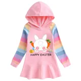 Girls Rainbow Happy Easter Carrot Egg Bunny Long And Short Sleeve Casual Skirt