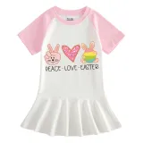 Girls Rainbow Happy Easter Peace Love Bunny Long And Short Sleeve Casual Skirt
