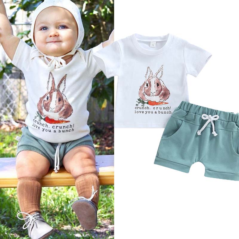 Toddler Baby Girls Easter Holiday Clothing Two Pieces Carrots Rabbit T-shirts and Shorts Set