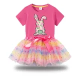 Girl Two Pieces Rainbow TuTu Happy Easter Bunny Flower Butterfly Princess Bubble Skirt