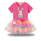 Girl Two Pieces Rainbow TuTu Happy Easter Bunny Flower Butterfly Princess Bubble Skirt