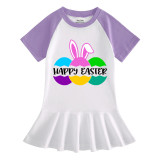 Girls Rainbow Happy Easter Bunny Ears Eggs Slogan Long And Short Sleeve Casual Skirt
