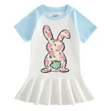 Girls Rainbow Happy Easter Bunny Flower Butterfly Long And Short Sleeve Casual Skirt