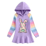 Girls Rainbow Happy Easter Bunny Flower Butterfly Long And Short Sleeve Casual Skirt