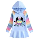 Girls Rainbow Happy Easter Cartoon Mice Eggs Long And Short Sleeve Casual Skirt