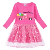 Girls Yarn Skirt Happy Easter Car Long And Short Sleeve Dress