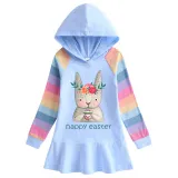 Girls Rainbow Happy Easter Bunny Eggs Long And Short Sleeve Casual Skirt
