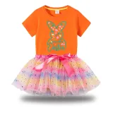 Girl Two Pieces Rainbow TuTu Happy Easter Elements Princess Bubble Skirt
