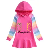 Girls Rainbow Happy Easter Rabbits Long And Short Sleeve Casual Skirt