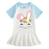 Girls Rainbow Happy Easter Smile Bunny Long And Short Sleeve Casual Skirt