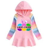 Girls Rainbow Happy Easter Bunny Ears Eggs Slogan Long And Short Sleeve Casual Skirt