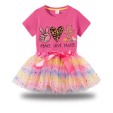 Girl Two Pieces Rainbow TuTu Happy Easter Peace Love Cross Princess Bubble Skirt