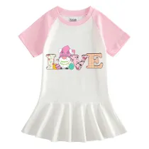 Girls Rainbow Happy Easter Gnomies Love Long And Short Sleeve Casual Skirt