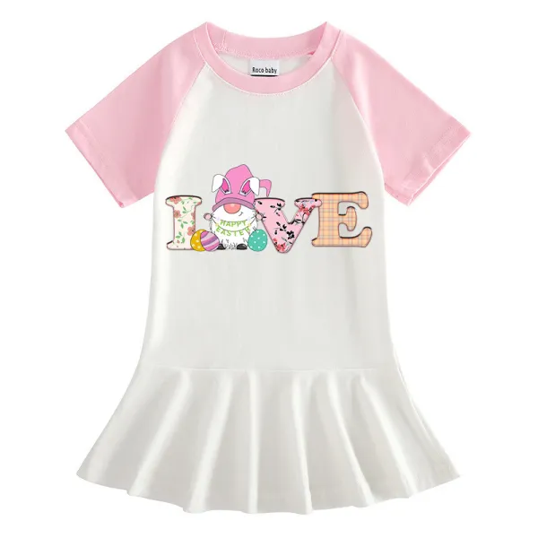 Girls Rainbow Happy Easter Gnomies Love Long And Short Sleeve Casual Skirt
