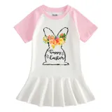 Girls Rainbow Happy Easter Bunny Flower Long And Short Sleeve Casual Skirt