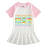 Girls Rainbow Happy Easter Colorful Hop Slogan Long And Short Sleeve Casual Skirt