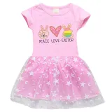 Girls Yarn Skirt Happy Easter Peace Love Bunny Long And Short Sleeve Dress