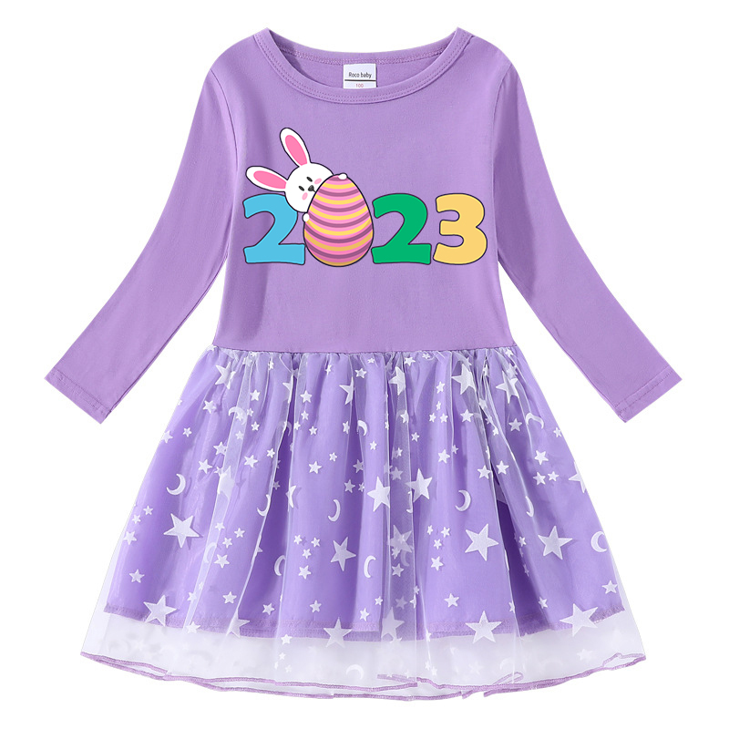 Girls Yarn Skirt Happy Easter 2023 Long And Short Sleeve Dress