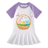 Girls Rainbow Happy Easter Basket Bunny Flower Butterfly Long And Short Sleeve Casual Skirt