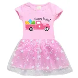 Girls Yarn Skirt Happy Easter Car Long And Short Sleeve Dress