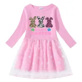 Girls Yarn Skirt Happy Easter Rabbits Long And Short Sleeve Dress