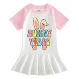 Girls Rainbow Happy Easter Bunny Vibes Long And Short Sleeve Casual Skirt