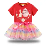 Girl Two Pieces Rainbow TuTu Happy Easter Bunny Flower Egg Princess Bubble Skirt