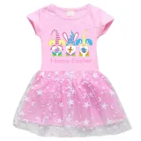 Girls Yarn Skirt Happy Easter Gnomies Bunny Long And Short Sleeve Dress
