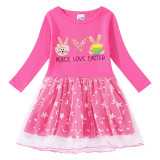 Girls Yarn Skirt Happy Easter Peace Love Bunny Long And Short Sleeve Dress