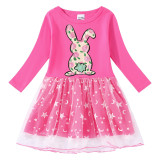 Girls Yarn Skirt Happy Easter Bunny Flower Butterfly Long And Short Sleeve Dress