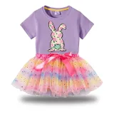 Girl Two Pieces Rainbow TuTu Happy Easter Bunny Flower Butterfly Princess Bubble Skirt