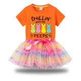 Girl Two Pieces Rainbow TuTu Happy Easter Chillin With My Peeps Princess Bubble Skirt