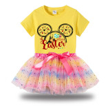 Girl Two Pieces Rainbow TuTu Happy Easter Cartoon Mouse Princess Bubble Skirt
