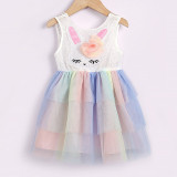 Baby Girls Easter Dress Sleeveless Rabbit Prints Mesh Dress