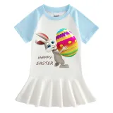 Girls Rainbow Happy Easter Egg Bunny Long And Short Sleeve Casual Skirt
