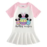 Girls Rainbow Happy Easter Cartoon Mice Eggs Long And Short Sleeve Casual Skirt