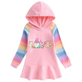 Girls Rainbow Happy Easter Gnomies Love Long And Short Sleeve Casual Skirt